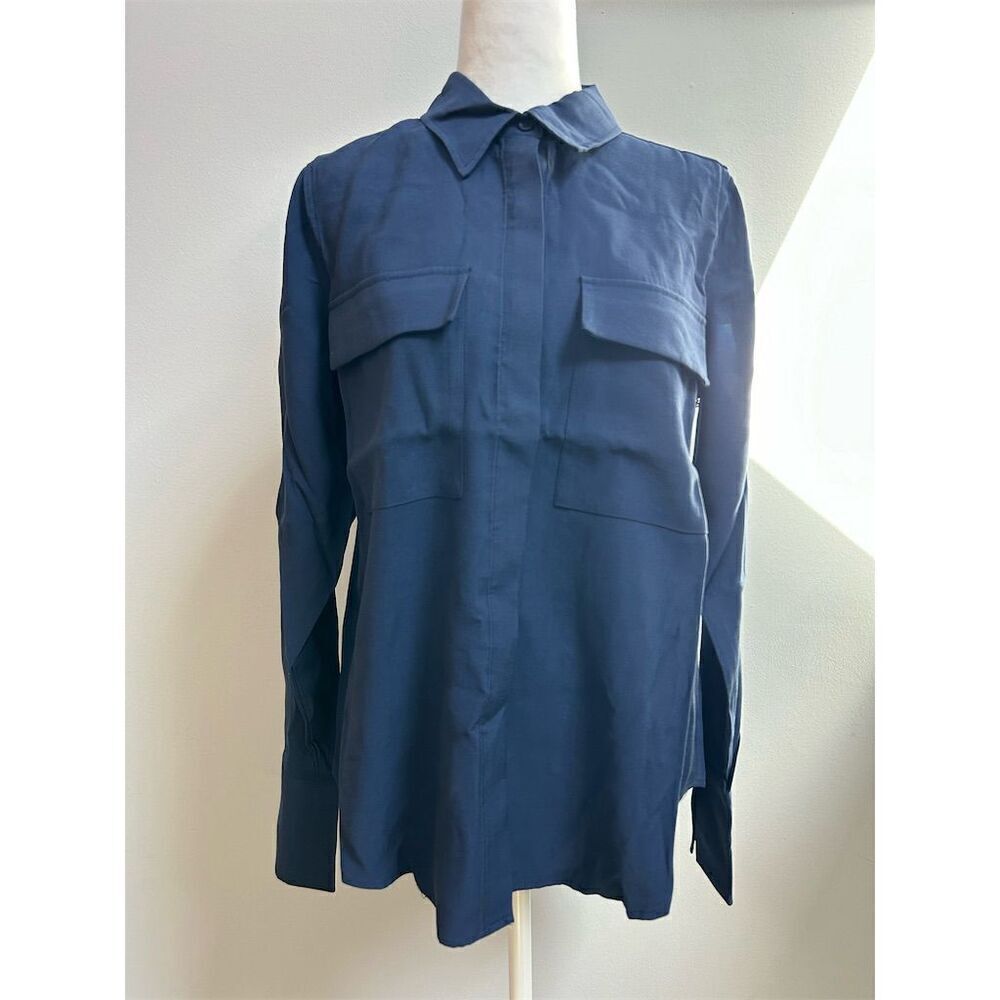 Good American Women's Long Sleeve Blue Button-Up Shirt Size 1 (small)